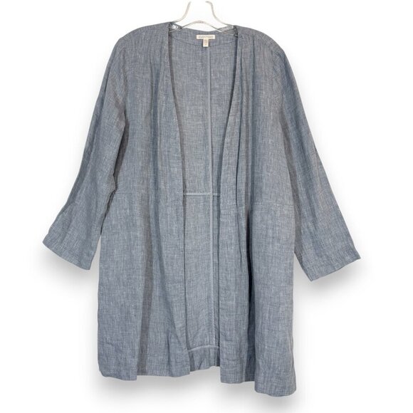 Eileen Fisher Linen Jacket Gray Blue Cardigan Lagenlook Capsule Classic Small - Picture 1 of 11